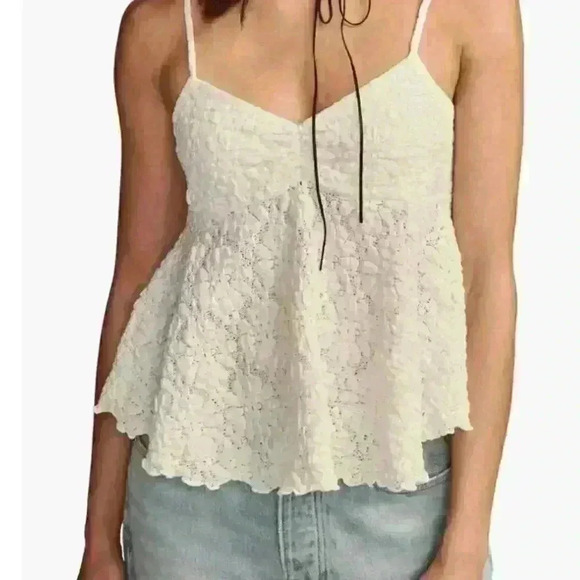 NWT Lucky Brand Womens White Lace Boho Babydoll Coastal Cowgirl Cami Top Medium - Picture 1 of 14
